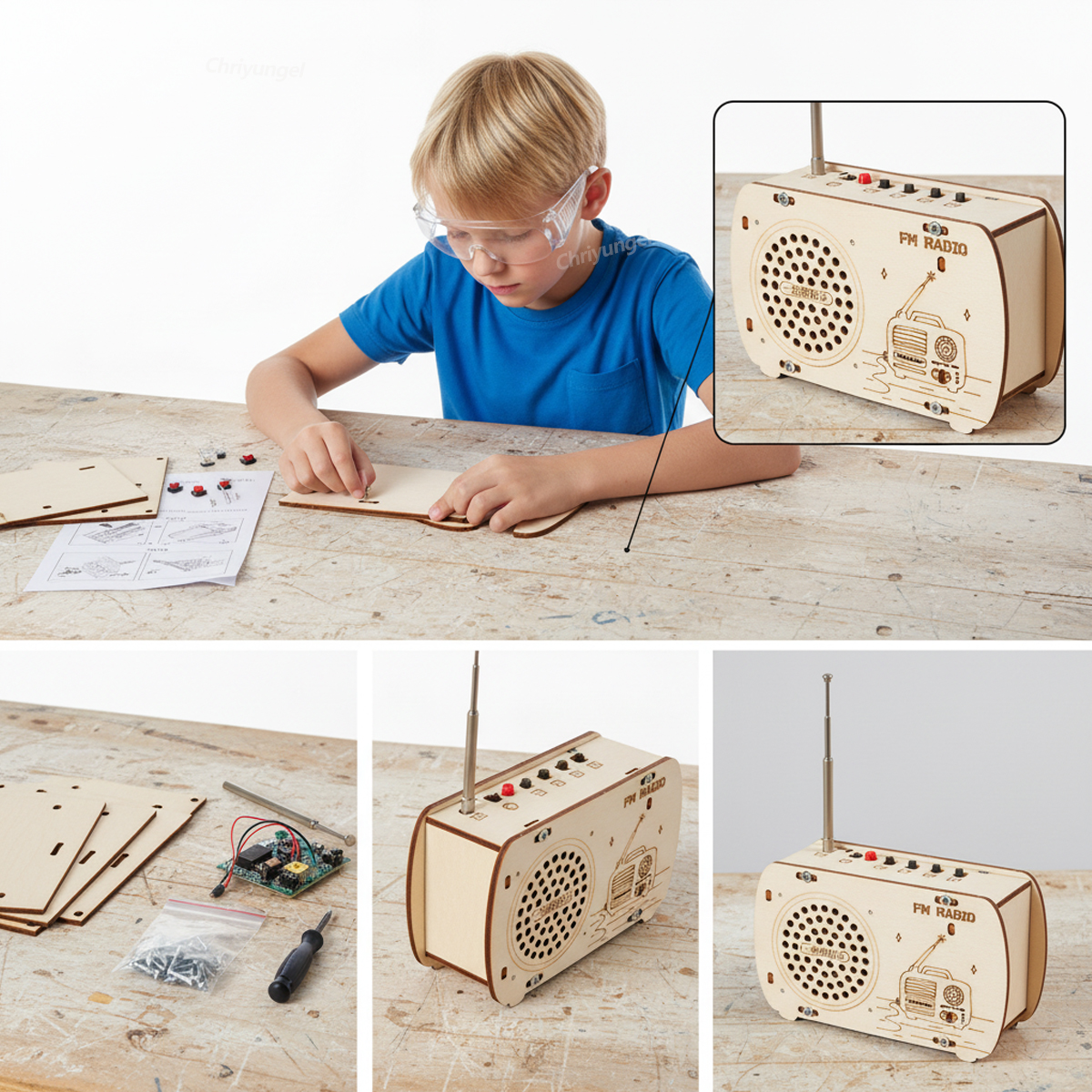 DIY Wooden Radio Kit Retro FM  - Science Project Kit 评论和价格
